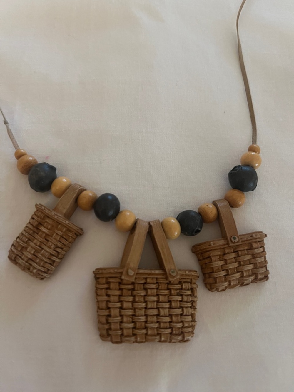 Woven Basket Pendant Necklace in Brown and Black Beads